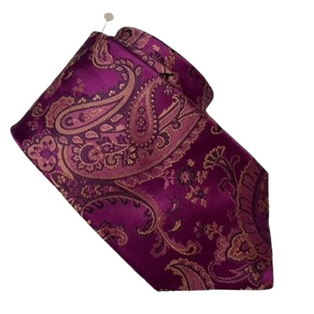 Ike Behar Necktie Mens Officewear Magenta Purple Paisley Silk Neiman Marcus 58"